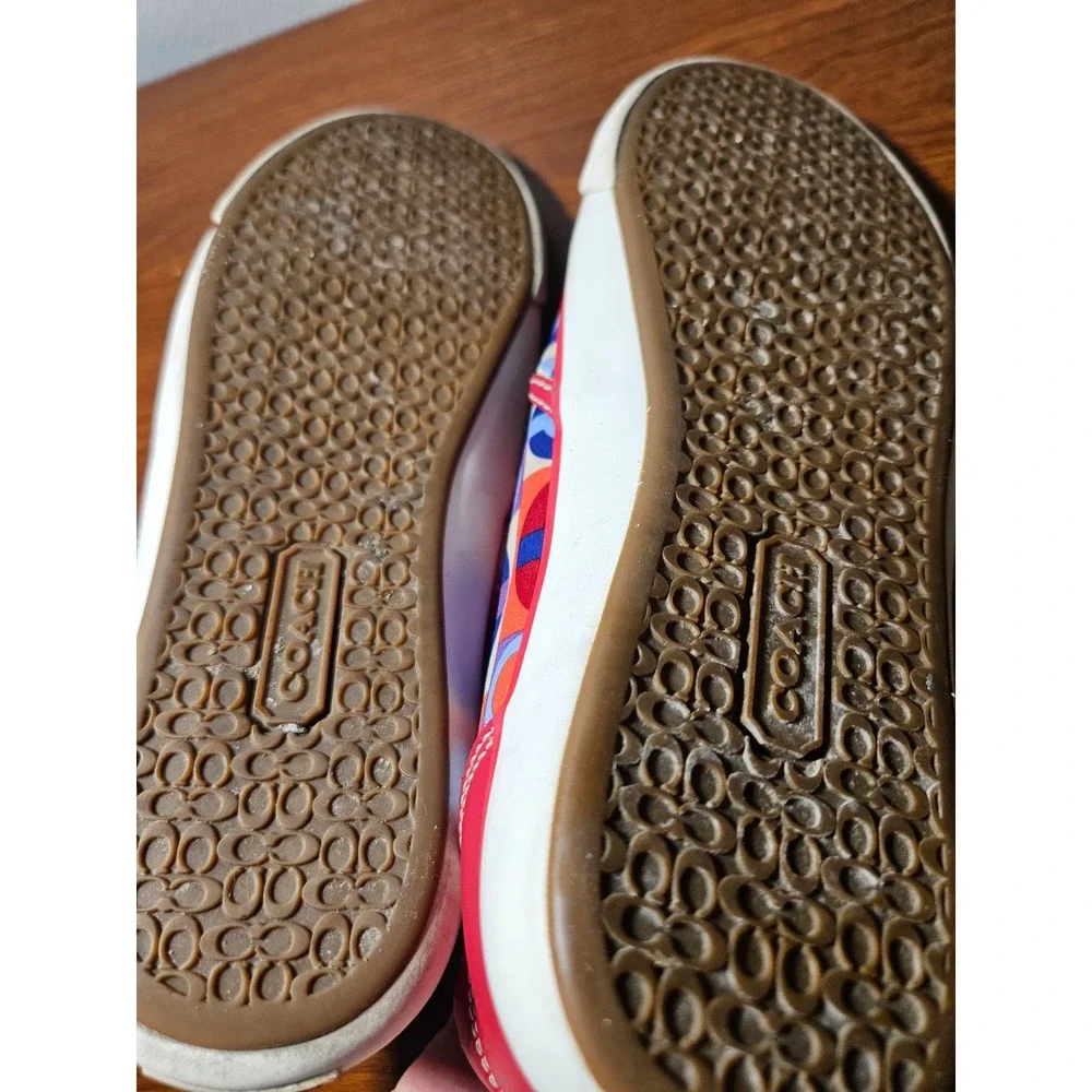 Coach Beale Slip On Sneakers Womens 7.5B Red Multi Color Signature C A1217